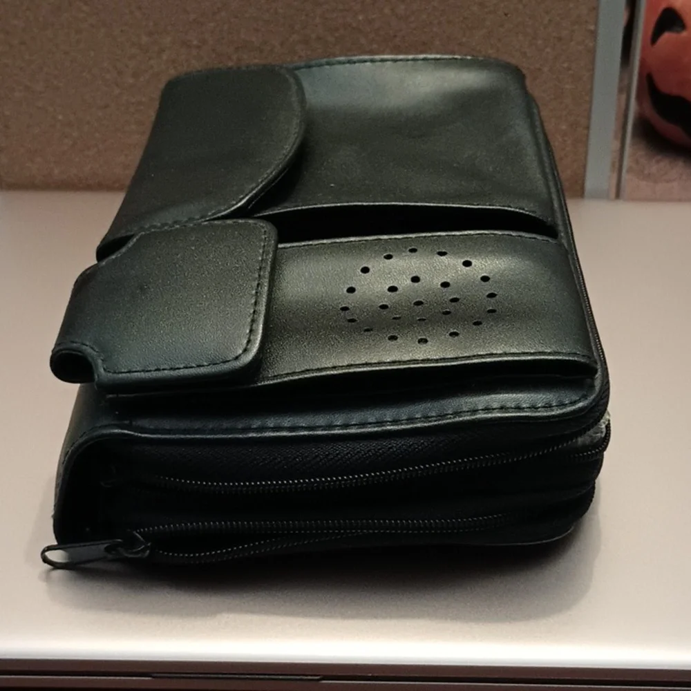 Faux leather black 2 zipper 2 pocket unisex organizer